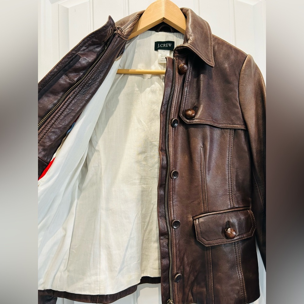 J. Crew Lambskin Leather Barn Jacket - Picture 6 of 8